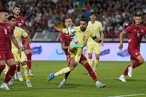 2024-25 Nations League Football Serbia vs Spain: Spain's Dani Carvajal takes a shot